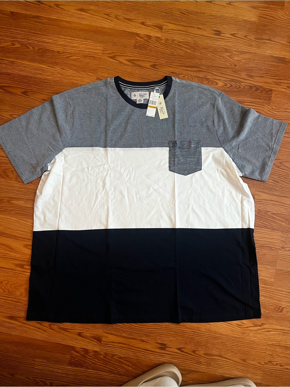 Original Penguin Men's Gray White and Black Colorblock Crewneck Tee 4XT NWT